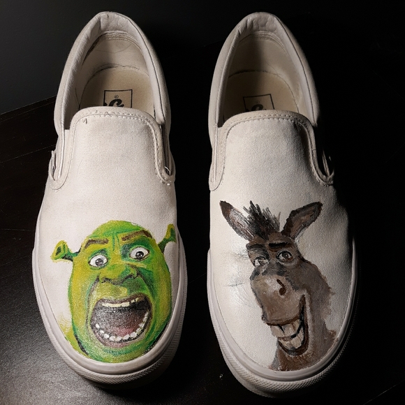 Vans Shoes | Custom Painted White Shrek 